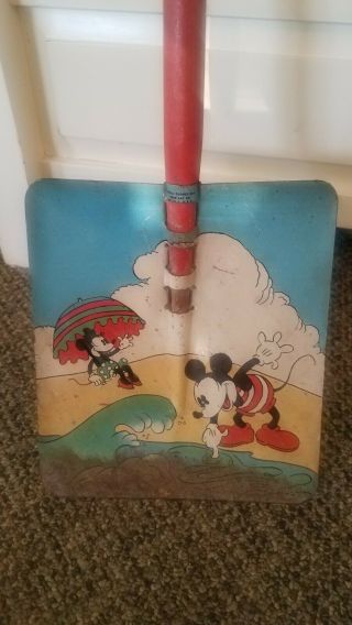 Antique Disney Mickey Mouse And Minnie Tin Toy Beach Shovel Ohio Art 1930 
