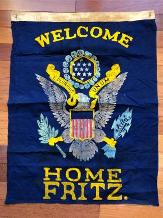 Antique Welcome Home Fitz Flag Banner Eagle E.  Pluribus Unum