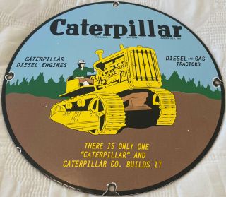 Vintage Caterpillar Porcelain Sign Sales Service Tractor Barn Find Gas Oil Ih