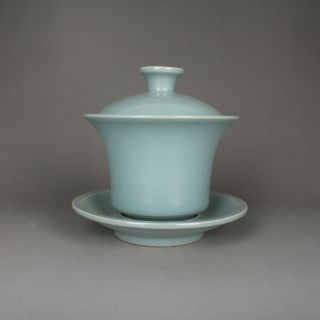 4.  3 " Chinese Jing De Zhen Ruyao Celeste Glaze Porcelain 125ml Teacup Cap - Cup