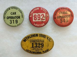 4 Bethlehem Steel Co.  Employee Badges.  Lackawanna Plant Buffalo Ny