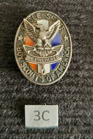 Vintage Type 3c Sterling Silver Eagle Boy Scout Hat Pin Medal Award Rank