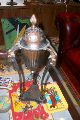 Vintage Metal Art Nouveau Incense burner.  Goat/Rams Head 3