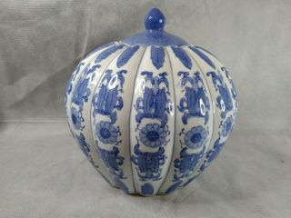 Large Chinese Blue And White Porcelain Pumpkin Shaped Lidded Vase