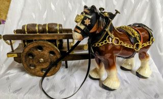 Clydesdale Ceramic Draft Horse With Carriage And Barrels