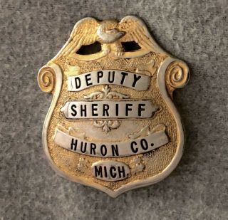 Vintage Obsolete Special Deputy Sheriff Badge; Huron Co Mi Eagle Crest; Pin - Back