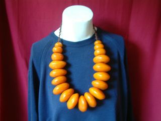 Vintage Huge African Tree Resin Copal Yoke Colour Amber Large Bead Necklace.