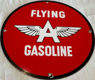 Vintage Flying A Gasoline Porcelain Sign Gas Station Pump Plat Motor Oil Service