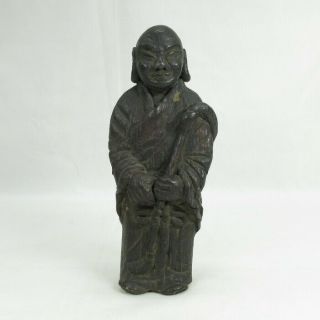 B908: Really Old Japanese Wooden Statue Of Monk With Wonderful Atmosphere