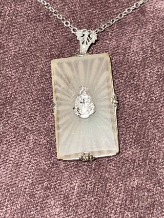 Vintage Glass Pendent Sterling chain 