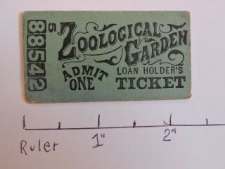 Rare 1876 Centennial Philadelphia Expo Zoo Zoological Garden Ticket