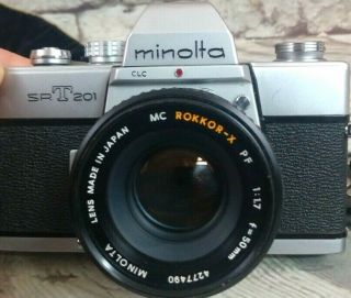 Vintage Minolta SRT 201 35mm Camera Rokkor - X Lens Case Filters Flash Bundle 3