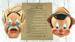 1939 Pinocchio Masks Gillette Canada Premium With Envelope Walt Disney