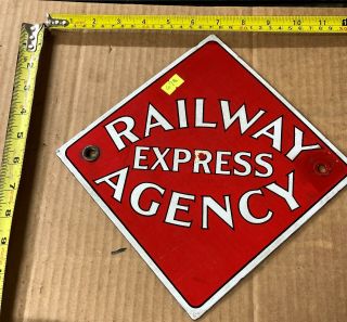 Vintage Porcelain Railway Express Agency Sign 8 " X8 "