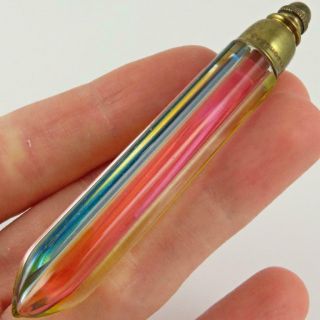 Vintage Czech Art Deco Rainbow Candy Stripe Art Glass Perfume Scent Vial Bottle