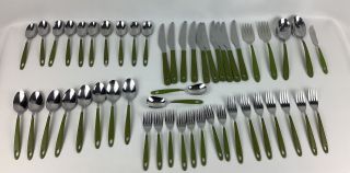 Vintage 1971 Imperial Casualware Stainless Flatware Set Avocado Green 51pc