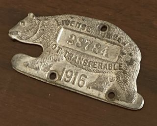 Rare 1916 California Bear License Plate Tag Low Number 5 Digit