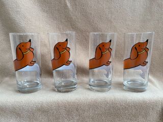 Set Of 4 Red Dachshund Wrap Around Drinking Glasses Supports Mwdr
