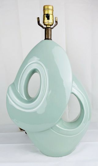 Vintage Mcm Royal Haeger Pottery Harp Lamp W/tag 15 3/4” Blue Green Aqua Teal