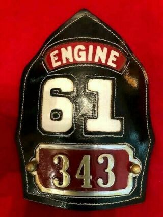 Chicago Fire Department Cairns Helmet Leather Front Piece Number Plate 343