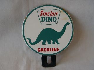 Old Sinclair Dino Gasoline Advertising 2 - Piece Porcelain License Plate Topper