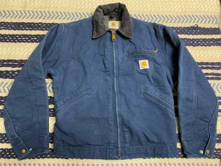 Vintage Carhartt J01 Nvy Blanket Lined Duck Canvas Detroit Jacket Usa Size 38