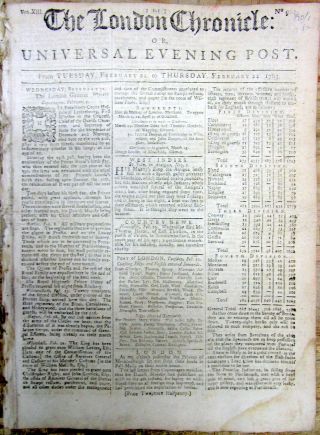 1763 Newspaper News Frm Colonial St Augustine Florida During French & Indian War
