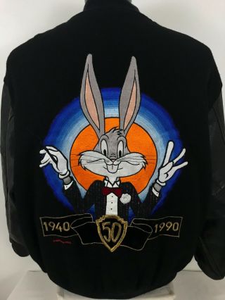 Looney Tunes Xl Embroidered Thats 50 Folks Bugs Wool Leather Jacket Vtg 1991
