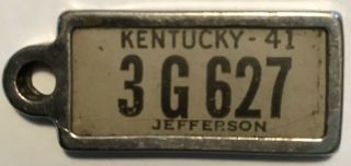 Rare 1941 Jefferson Co.  Kentucky Ident - O - Tag Keychain License Plate Tag Not Dav