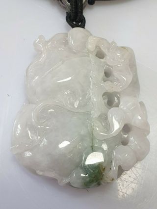 A Fine Late Qing Dynasty Pale White Green Jade Pendant / Necklace.