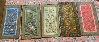 5 Antique Vintage Chinese Silk Hand Embroidery Scenery Panel