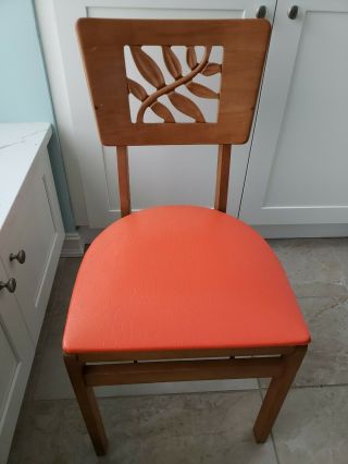 1 Vtg Mcm Mid Century Modern 1960s Stakmore Wooden Folding Chair Orange Maple