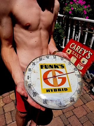Vintage Funks Hybrid Seed Corn Farm Thermometer Sign W/ Cob Graphic
