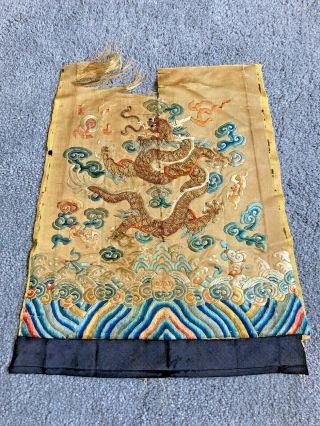 Old Chinese Embroidered Silk Dragon Panel -