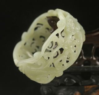 Natural Hetian White Jade Hand - Carved Bracelet Phoenix Flower Wide Bangle