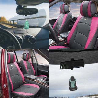 Car Seat Cover Leatherette Luxury Bucket Pair Seat Covers Black Pink W/
