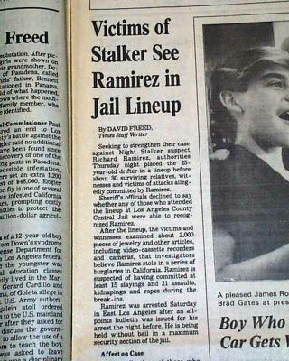 Night Stalker Serial Killer Richard Ramirez Lineup 1985 Los Angeles Newspaper