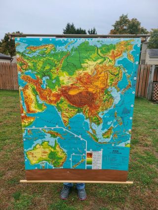 Weber Costello Physical Contour Relief Series Map Asia & Australia C1940