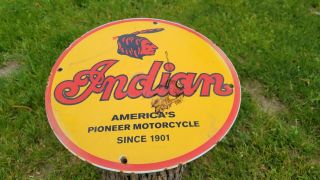 Vintage Indian Motorcycles Porcelain Enamel Gas Station Metal Dealer Bike Sign