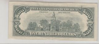 1990 (J) $100 One Hundred Dollar Bill Federal Reserve Note Kansas City Vintage 2