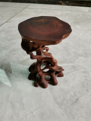 China Red Suanzhi Wood Carved Desk Wooden Stand Shelf Display Base 红酸枝根雕底座60268