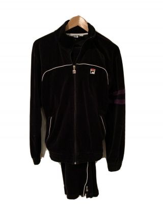 Vtg Fila Men’s Velour Velvet Sweat Suit Track Jogging Black Size Medium