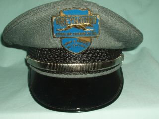 Vintage Greyhound Bus Driver Cap Hat With Badge Emblem Midway Cap Co.  Gray 1967
