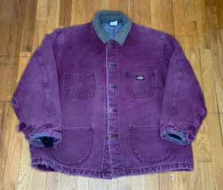 Vintage Dickies Blanket Lined Work Chore Jacket Size Xl Made In Usa Coat Maroon