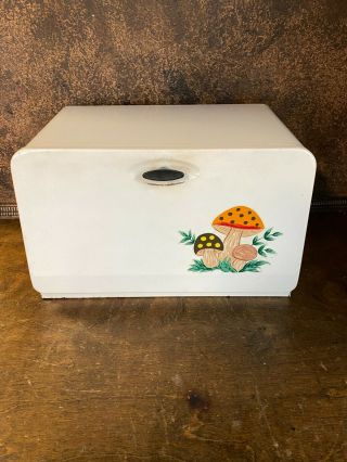 Vintage Ekco Mid Century Sears Merry Mushroom Metal Kitchen Bread Box