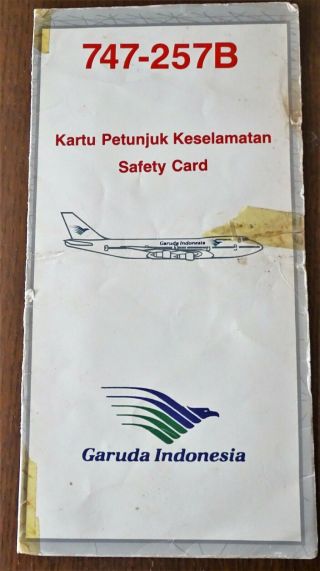 Garuda Indonesia Boeing 747 257b (nationair) Airline Safety Card