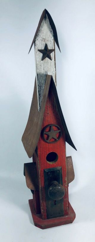 Vintage Texas Lone Star Large Folk Art Custom Rusty Barn Birdhouse 25 " Tall