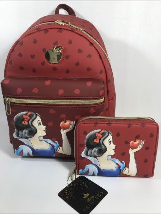 Disney Loungefly Snow White & Seven Dwarfs Red Apple Mini Backpack & Cardholder