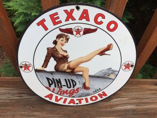 Vintage Texaco Aviation Heavy Porcelain Metal Sign 12” Gas & Oil Mancave Garage