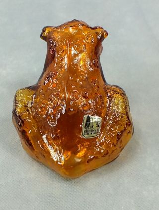 Vintage Kumela Riihimaki Hand Crafted Amber Brown Glass Frog Made In Finland